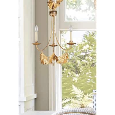 French 3 Light Mini Distressed Gold Chandelier By Lucas McKearn