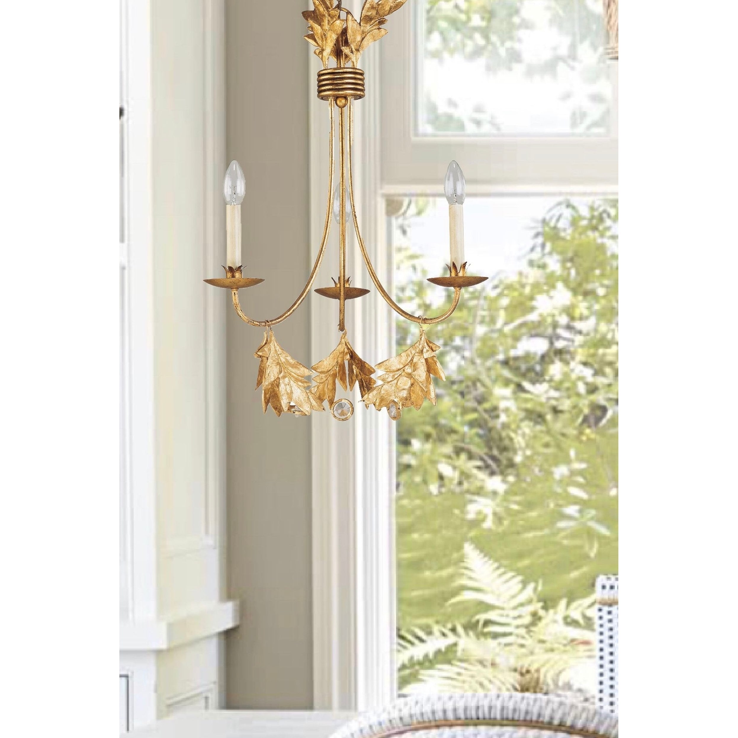 French 3 Light Mini Distressed Gold Chandelier By Lucas McKearn - Antique Gold