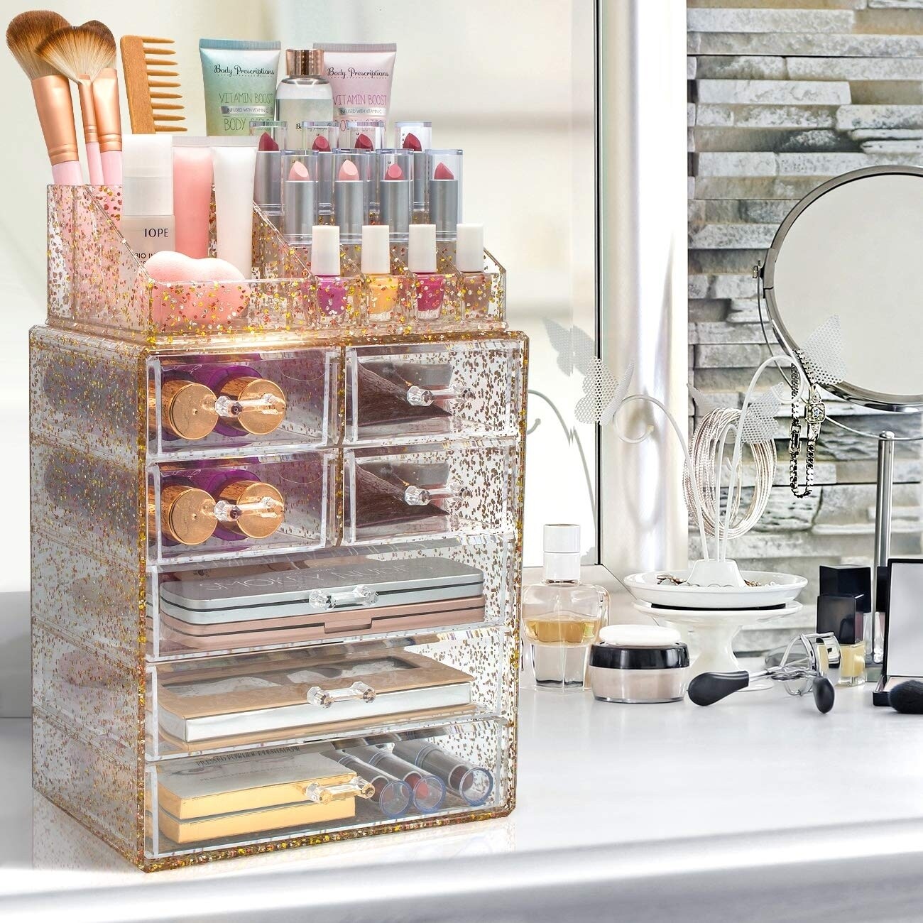 Shop Sorbus Glitter Makeup And Jewelry Storage Case Display Set