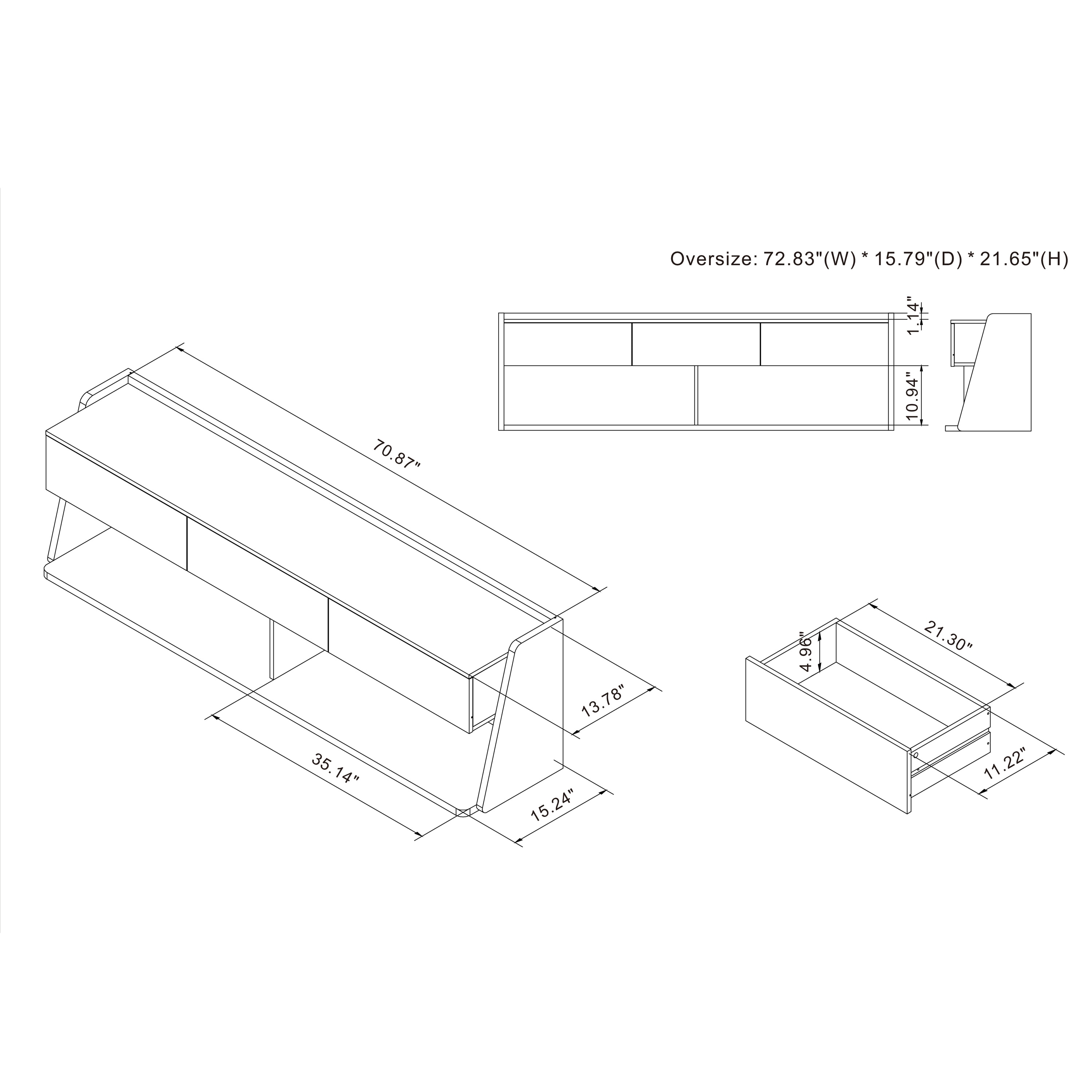 Alan Modern Walnut 73-inch 3-Drawer TV Console