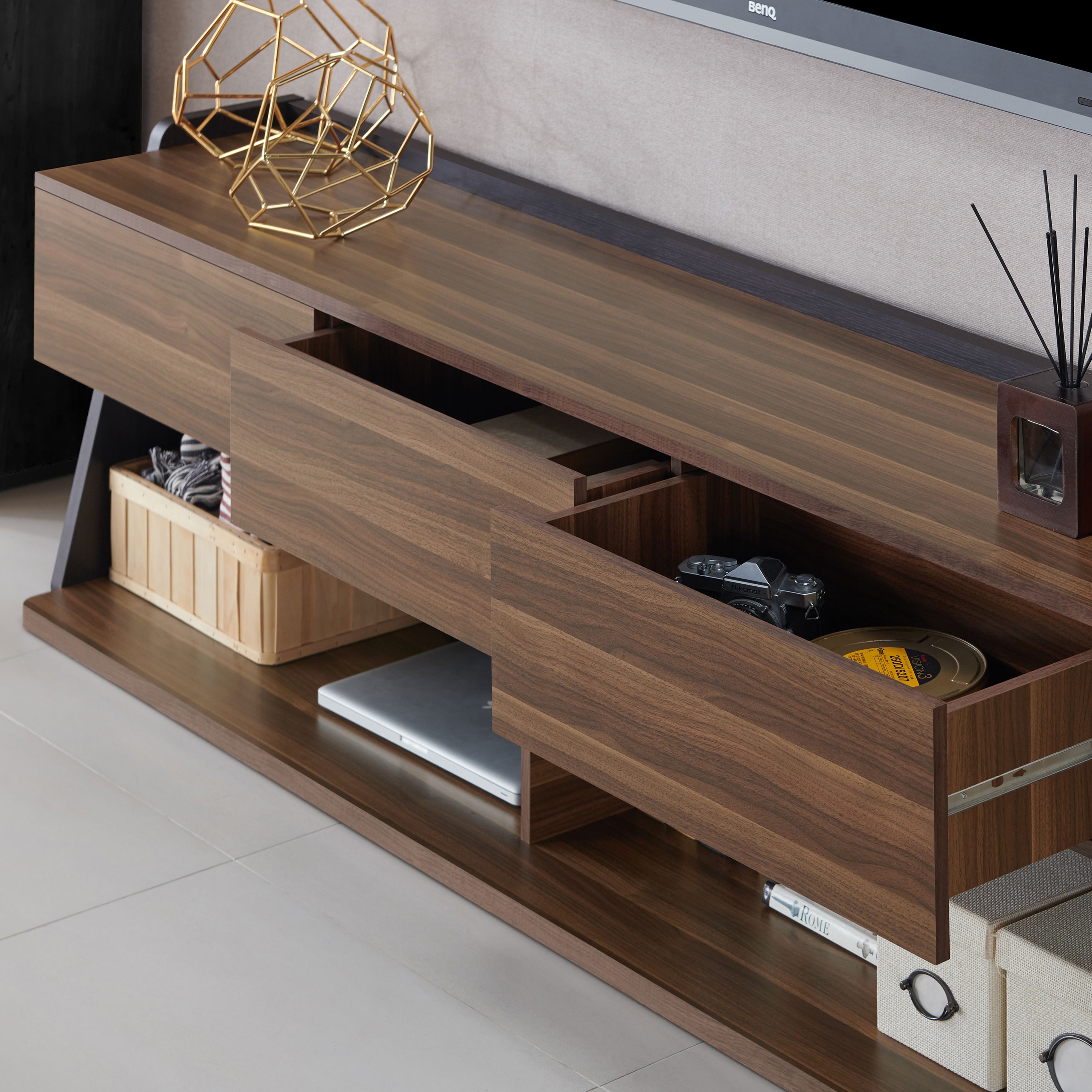 Alan Modern Walnut 73-inch 3-Drawer TV Console