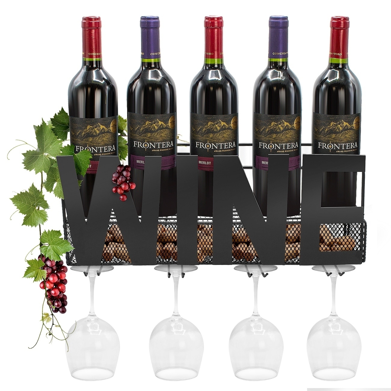 Wall Mounted Metal Wine Rack 4 Long Stem Gl Holder Cork Storage Wall Mounted Metal Wine Rack 4 Long Stem Gl Holder Cork Storage