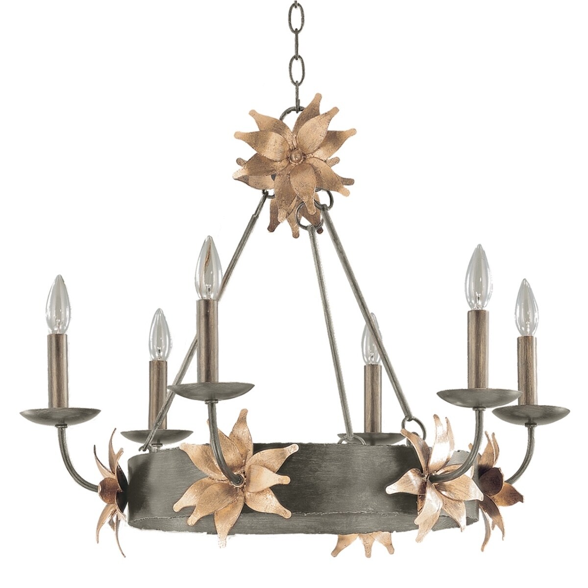 Rustic 6 light Steel and Gold Chandelier By Lucas McKearn (LED Compatible - Assembly Required - Less than 60 Watts) - Chandeliers For Bedrooms by Overstock.com