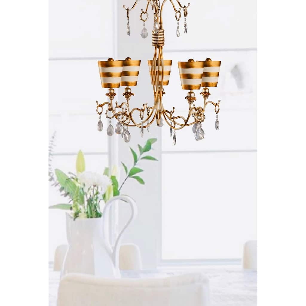 Striped Shade Gold Funky Chandelier w Crystals By Lucas McKearn