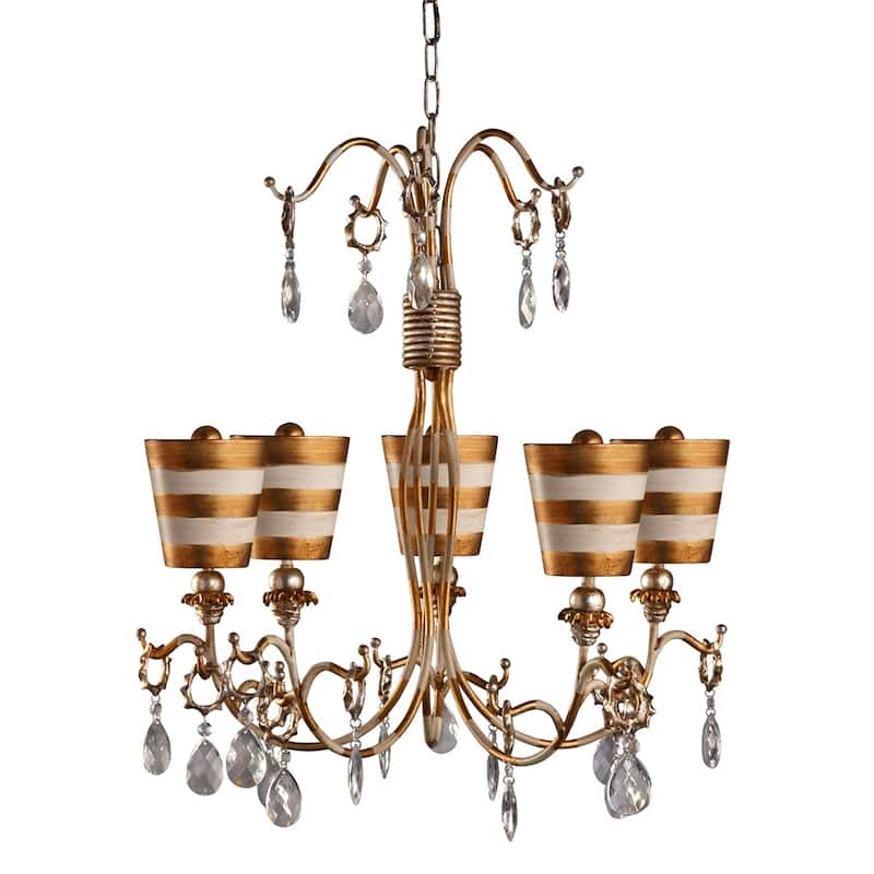 Striped Shade Gold Funky Chandelier w Crystals By Lucas McKearn