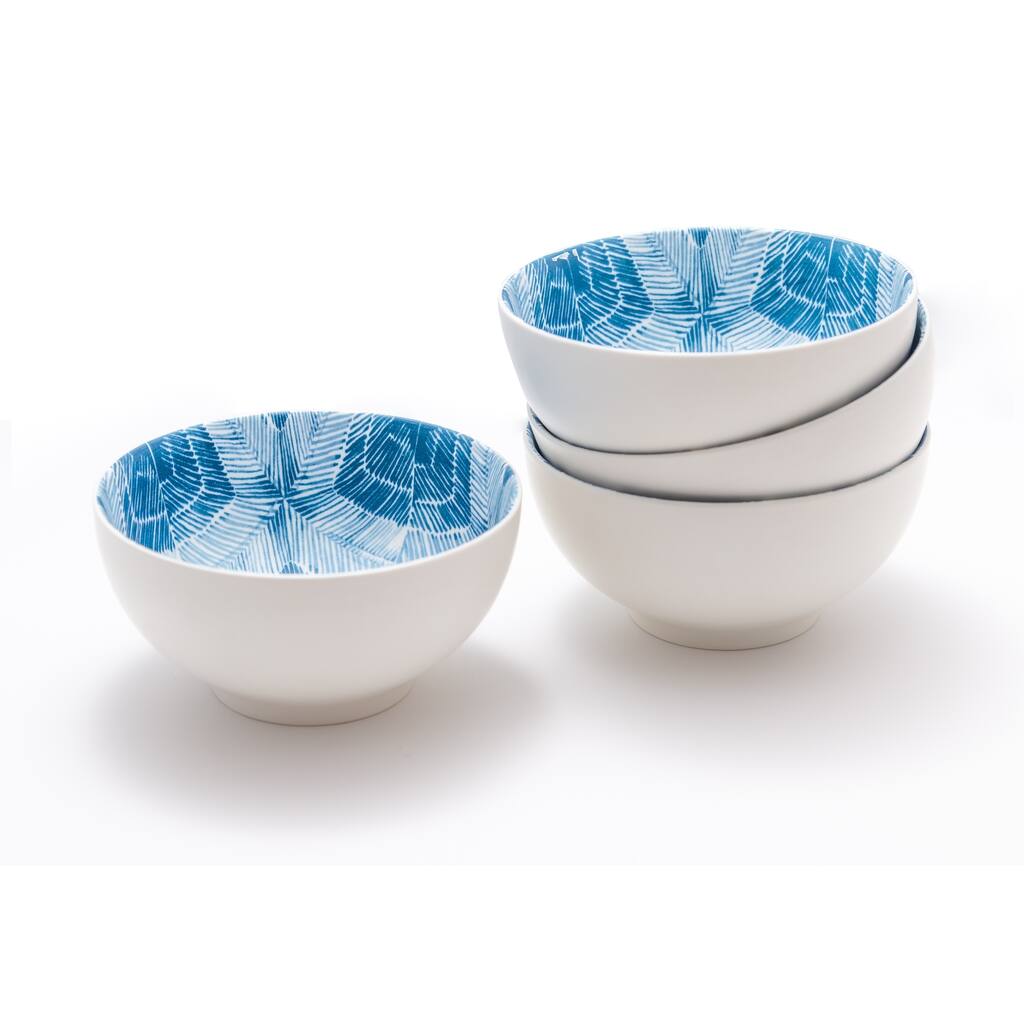 Red Vanilla Linear White Cereal / Pasta Bowl Set / 4