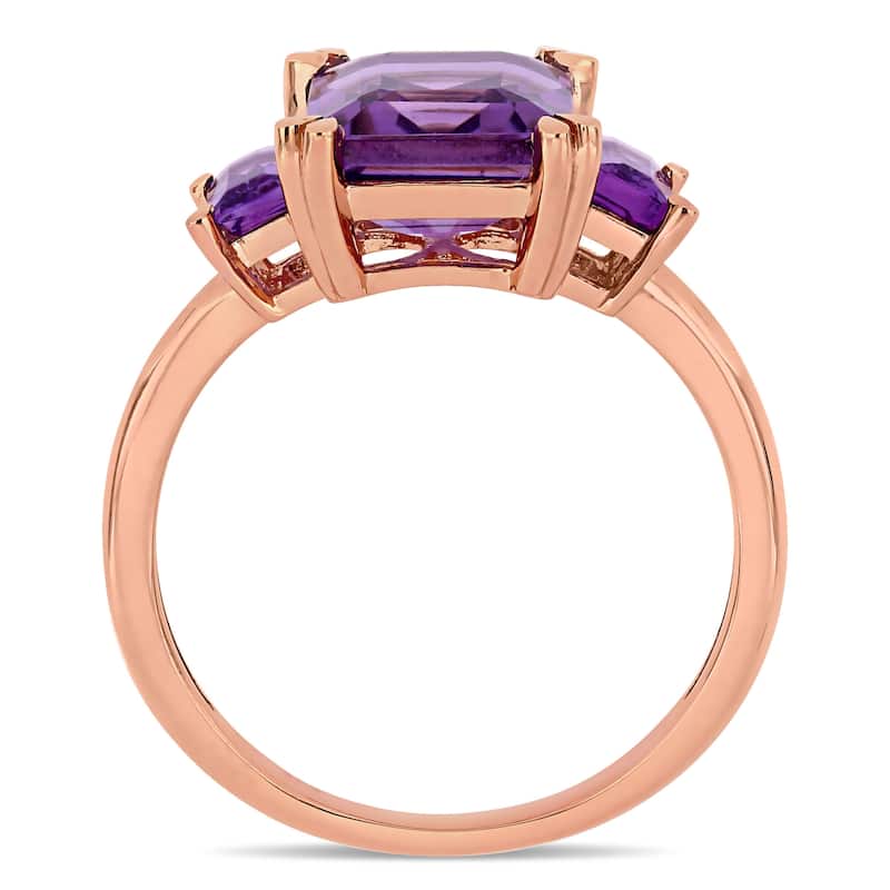Miadora 14k Rose Gold Octagon-Cut Amethyst and African-Amethyst 3-Stone Ring
