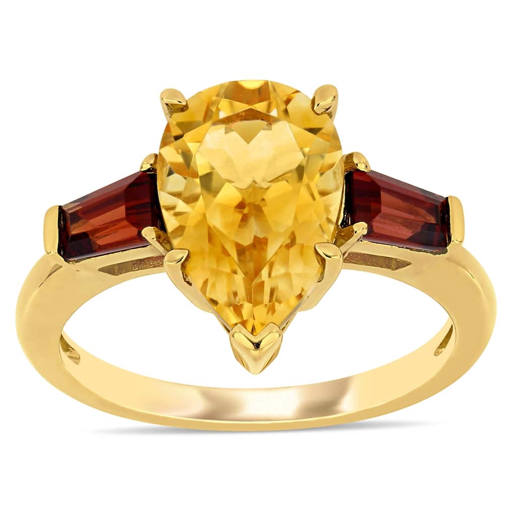Miadora 14k Yellow Gold Pear and Taper-cut Citrine and Garnet 3-Stone Ring