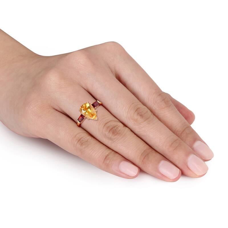 Miadora 14k Yellow Gold Pear and Taper-cut Citrine and Garnet 3-Stone Ring