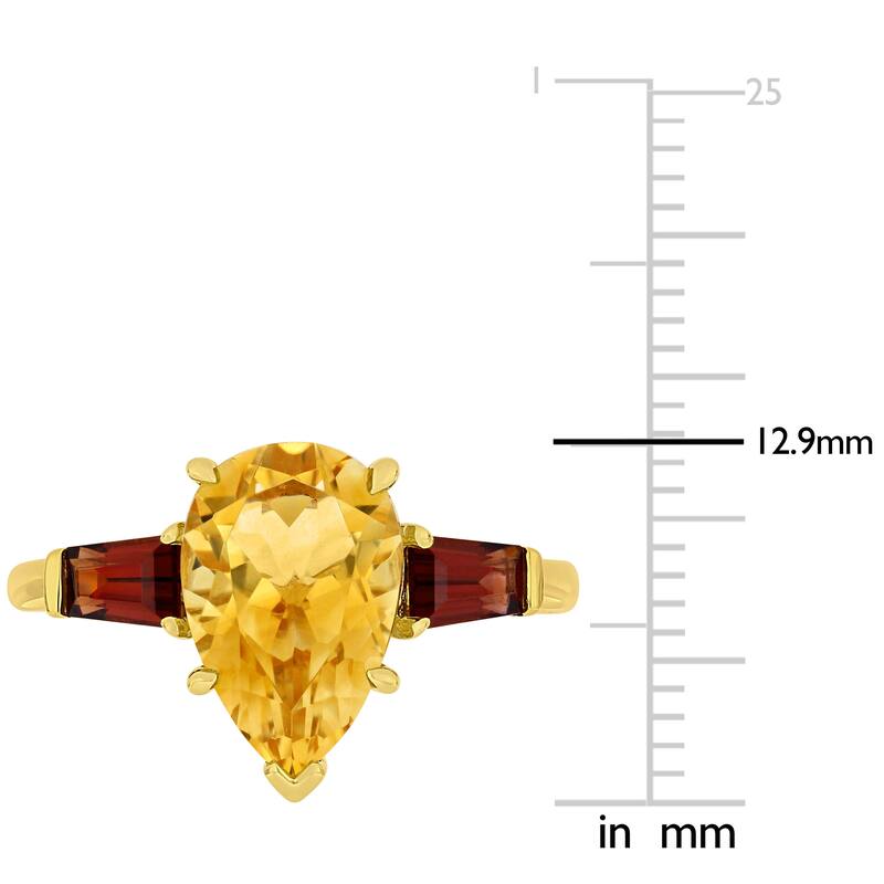Miadora 14k Yellow Gold Pear and Taper-cut Citrine and Garnet 3-Stone Ring