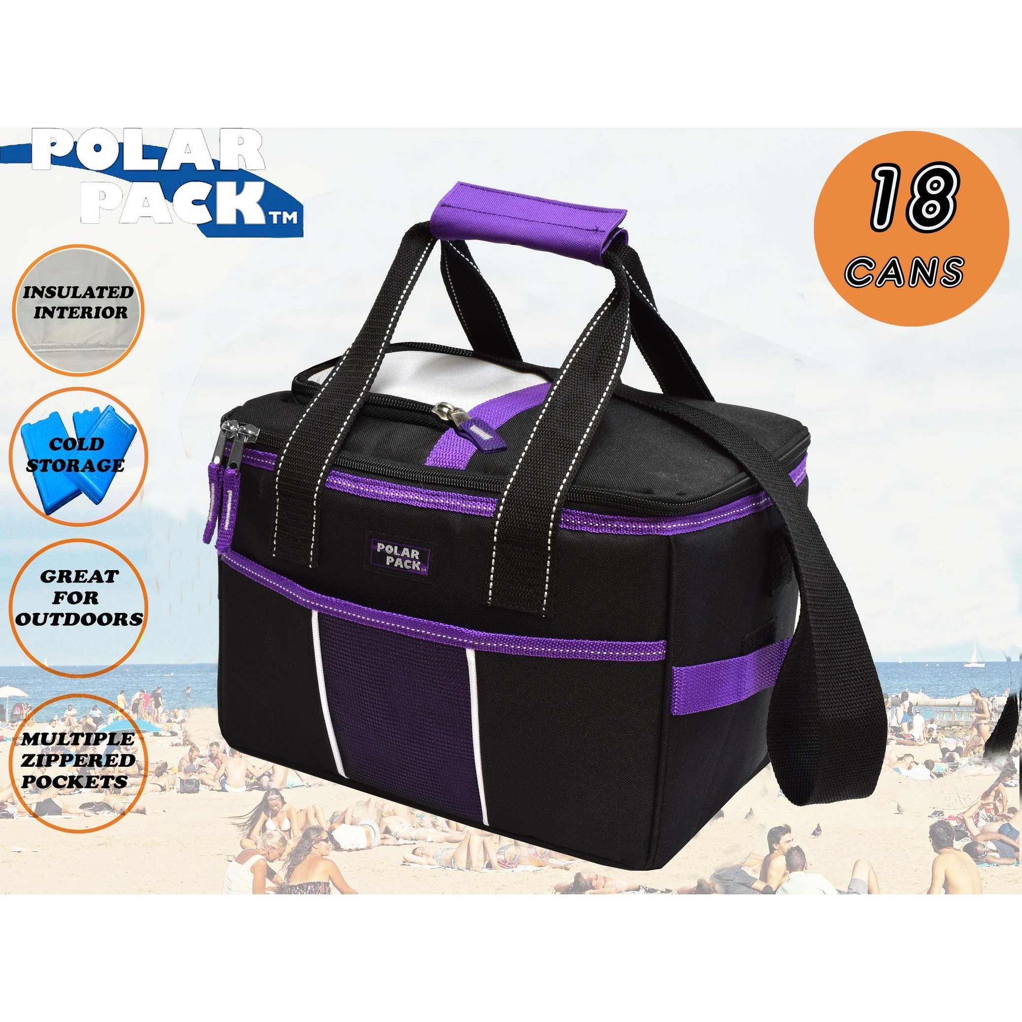 POLAR PACK 18 Can Insulated Square Collapsible Soft Cooler Purple