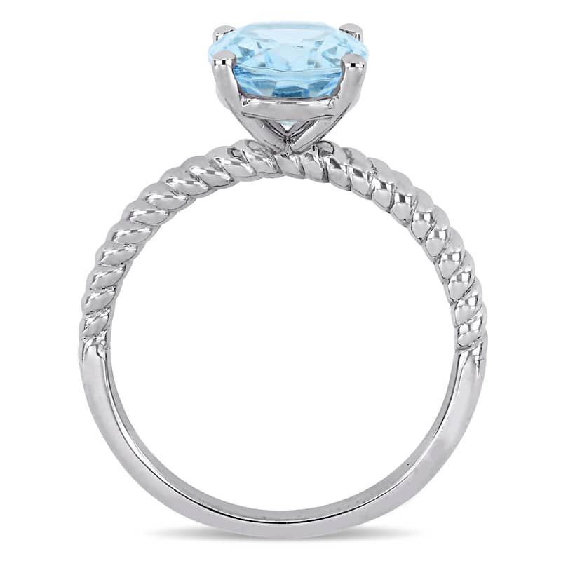 Miadora 14k White Gold Oval-Cut Aquamarine Solitaire Twist Ring
