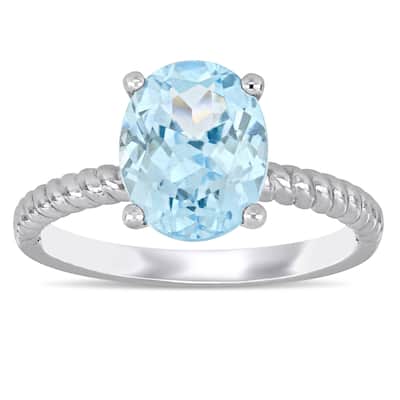 Miadora 14k White Gold Oval-Cut Aquamarine Solitaire Twist Ring