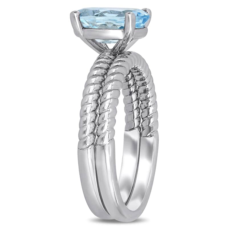 Miadora 14k White Gold Aquamarine Solitaire Twisted Bridal Ring set