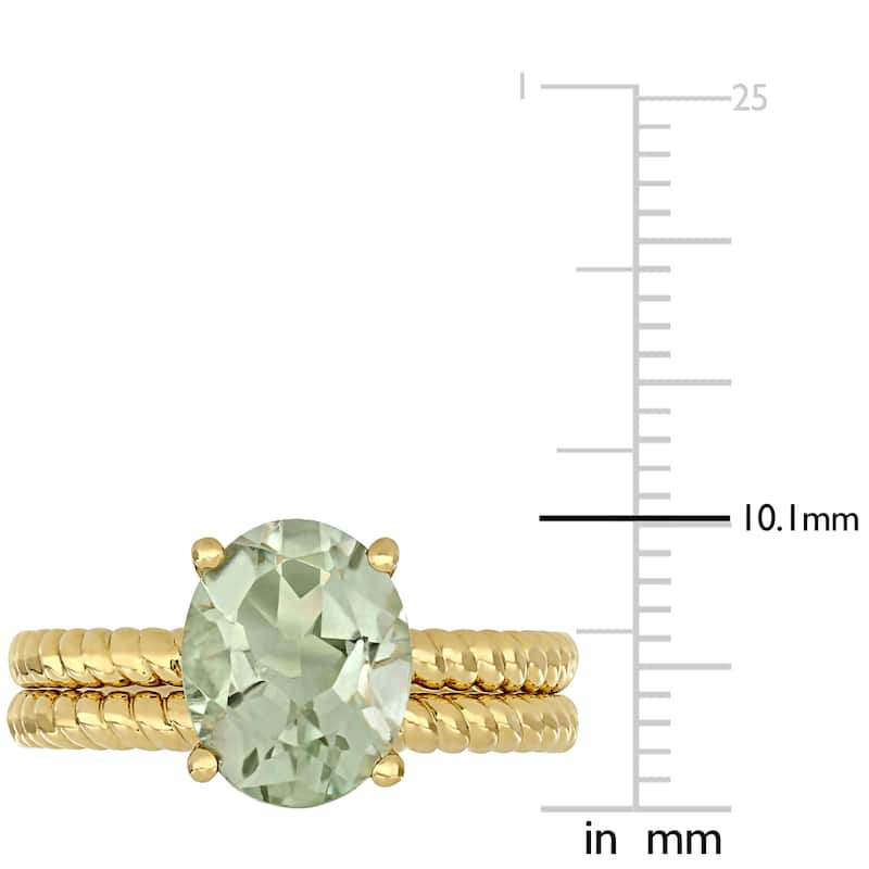 Miadora 14k Yellow Gold Green Amethyst Solitaire Twisted Bridal Ring set
