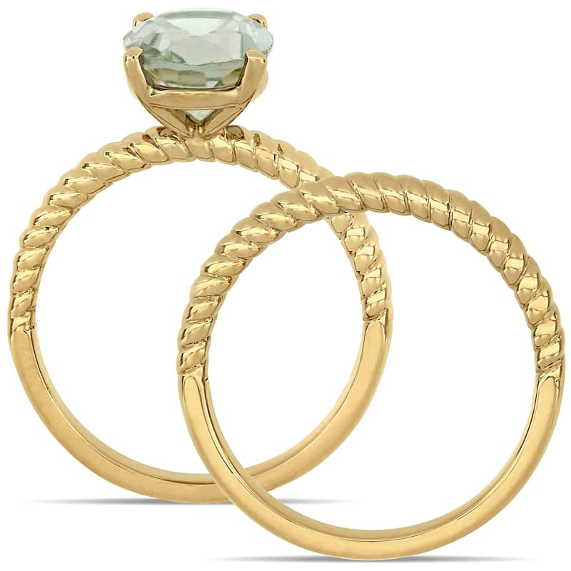 Miadora 14k Yellow Gold Green Amethyst Solitaire Twisted Bridal Ring set