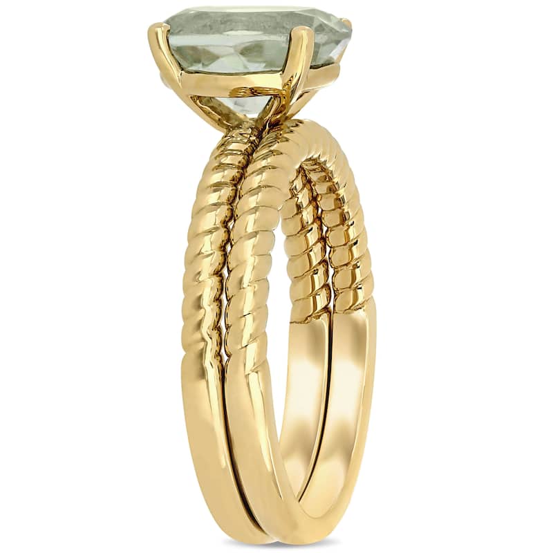 Miadora 14k Yellow Gold Green Amethyst Solitaire Twisted Bridal Ring set
