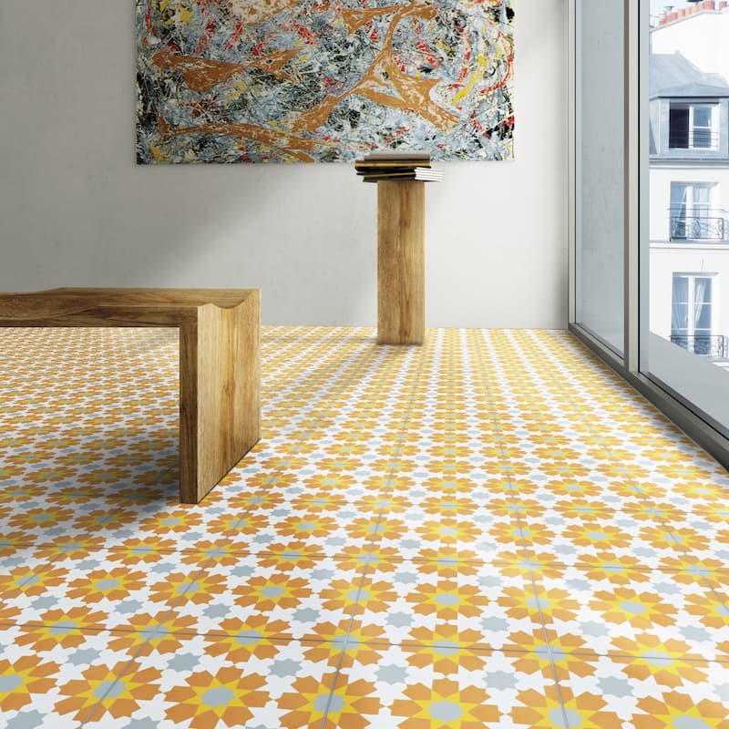 Handmade Ahfir Orange, Yellow, Grey Tile, Pack of 12 (Morocco)
