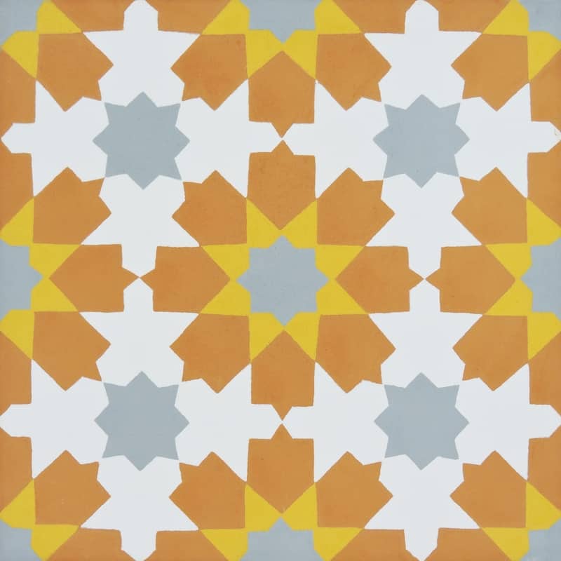 Handmade Ahfir Orange, Yellow, Grey Tile, Pack of 12 (Morocco)