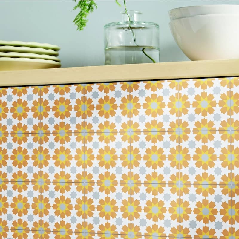 Handmade Ahfir Orange, Yellow, Grey Tile, Pack of 12 (Morocco)