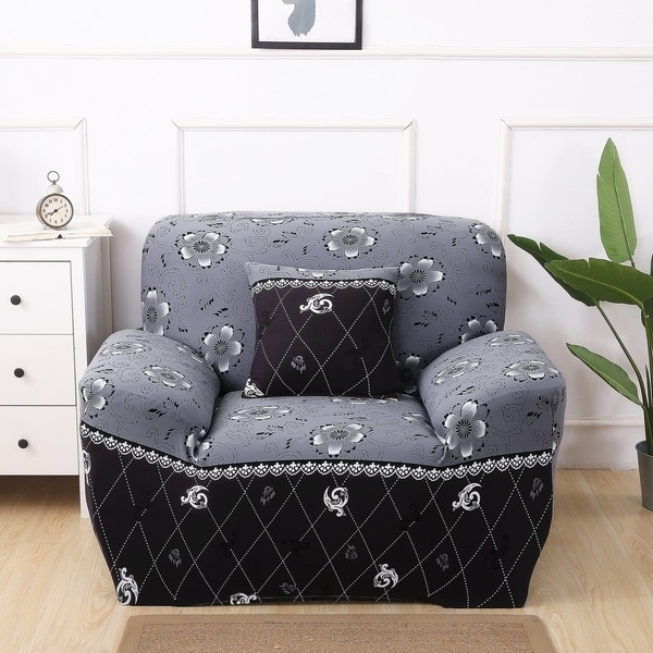 Enova Home Grey Elegant Polyester and Spandex Stretch Washable Box Cushion Armchair Slipcover