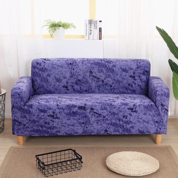 Enova Home Blue Elegant Polyester and Spandex Stretch Washable Box Cushion Loveseat Slipcover