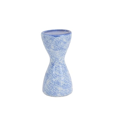 Hourglass Shaped Candle Holder with Texture Design, Small, Blue and White