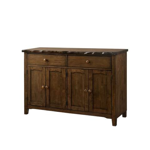 Rustic Solid Wood Rectangular Server with Two Drawers and Four Door Cabinets, Brown