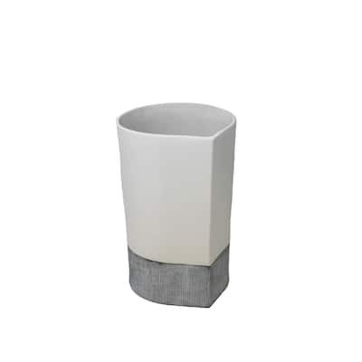 Ceramic Two Tone Vase With Wide Open Mouth And Small Base, Small, White and Gray