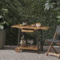 Spaulding Outdoor Wood Bar Cart with Tray Top and Bottle Holders by Christopher Knight Home