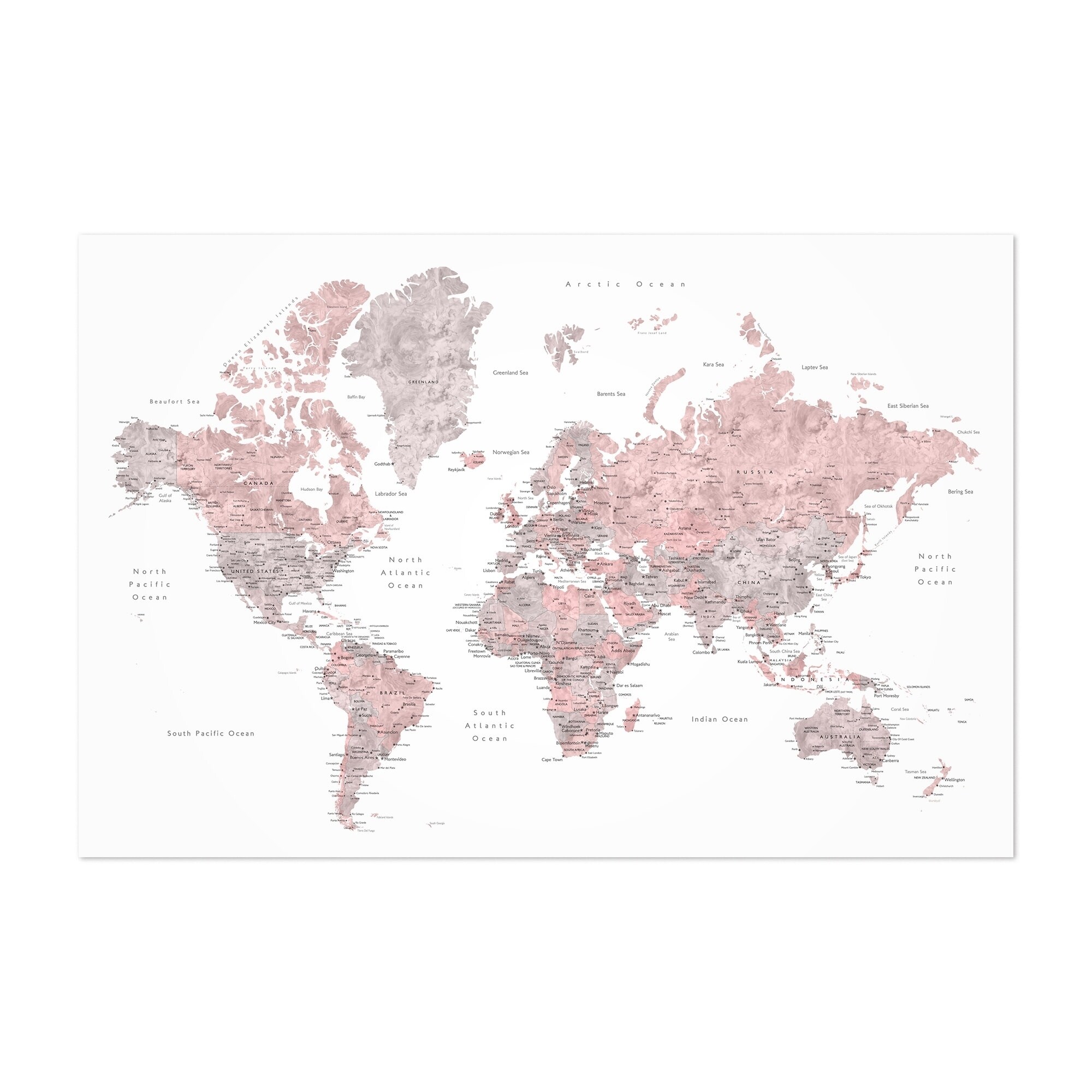 Print Map Of The World Shop Noir Gallery Pink Watercolor World Map Unframed Art Print 