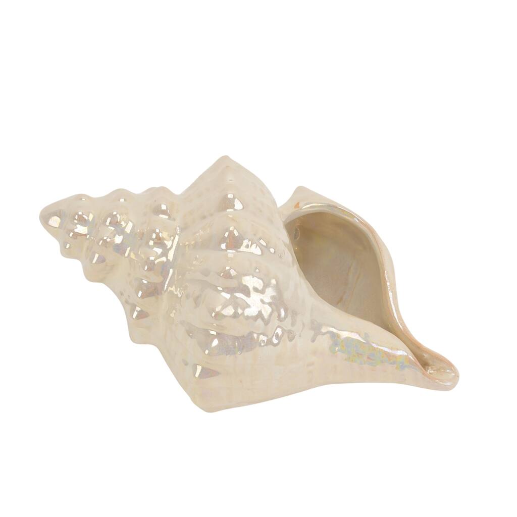 Finely Designed Glazed Ceramic Seashell Decor, Pearl White