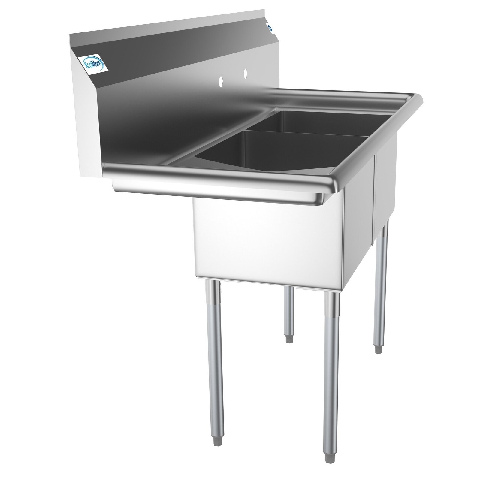 Koolmore 48 Inch Two Compartment Stainless Steel Commercial Prep Sink Left Drainboard