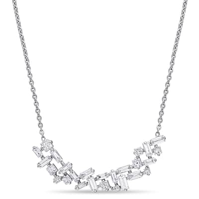 Miadora 14k White Gold 4/5ct TDW Princess and Baguette-Cut Diamond Cluster Bar Necklace