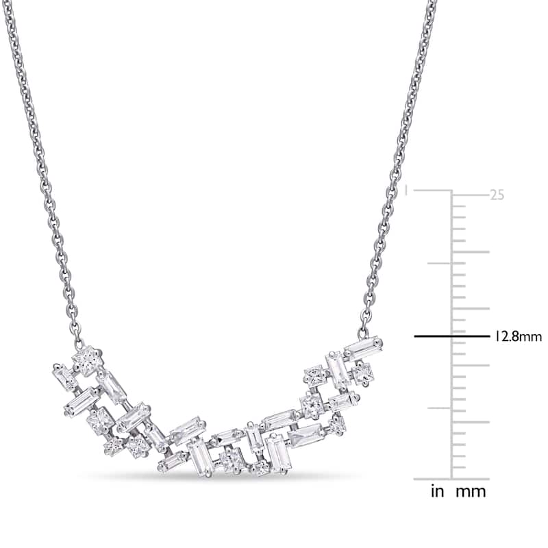 Miadora 14k White Gold 4/5ct TDW Princess and Baguette-Cut Diamond Cluster Bar Necklace