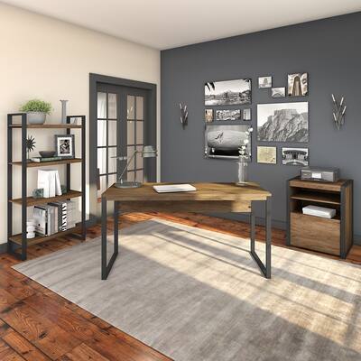 Latitude 60W Writing Desk with Printer Stand and Bookcase in Brown