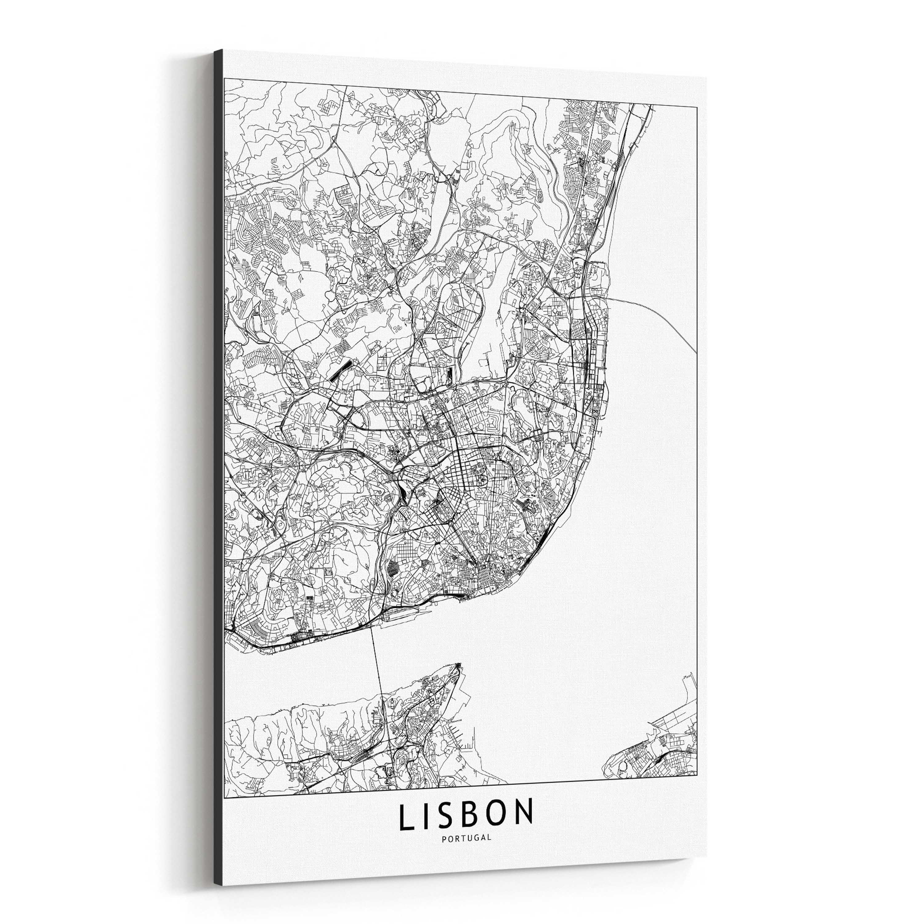 Shop Noir Gallery Lisbon Black White City Map Canvas Wall Art