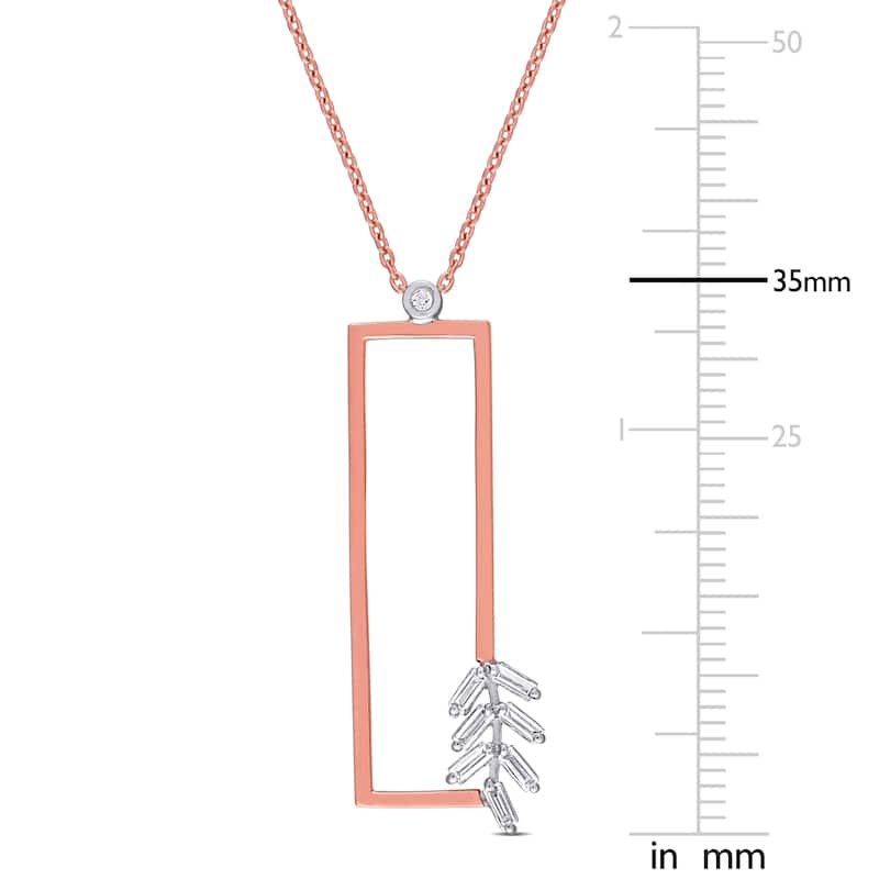 Miadora 2-Tone 14k Rose and White Gold 1/5ct TDW Baguette-Cut Diamond Rectangular Drop Necklace
