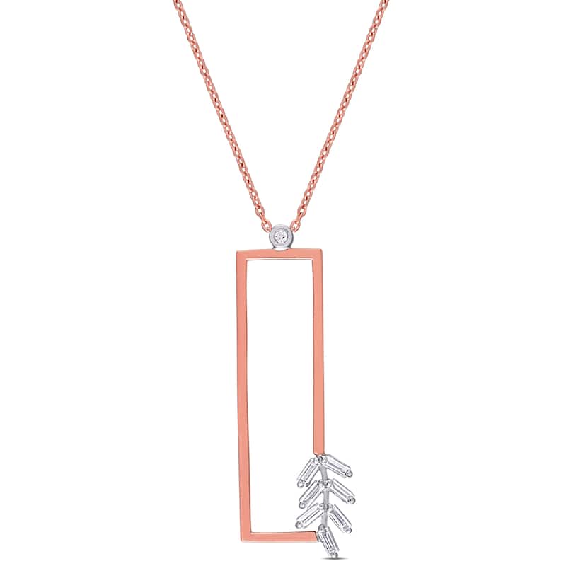 Miadora 2-Tone 14k Rose and White Gold 1/5ct TDW Baguette-Cut Diamond Rectangular Drop Necklace