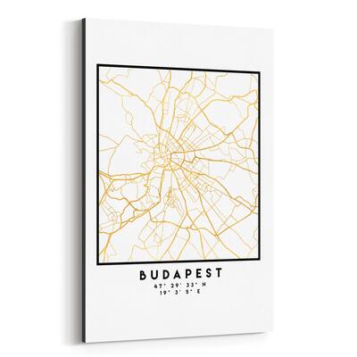 Noir Gallery Minimal Budapest City Map Canvas Wall Art Print