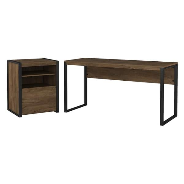 Ivinta Computer Desk with Drawers, 52 Inches Office Desk with Hutch and Printer Shelf, Modern Writing Desk - Brown