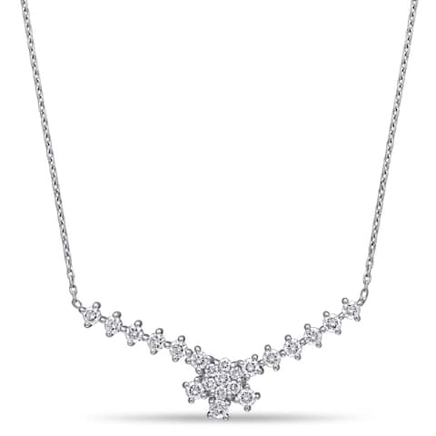 Miadora 14k White Gold 3/4ct TDW Diamond Floral Cluster Bar Necklace