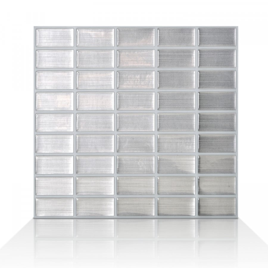 Brushed Stainless 10.61 in. x 10 in. Peel and Stick Self-Adhesive Decorative Mosaic Wall Tile Backsplash (4-Pack)