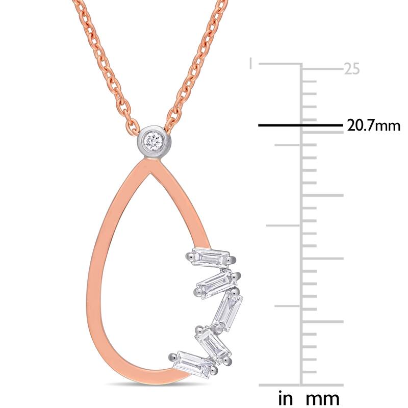 Miadora 2-Tone 14k Rose and White Gold 1/7ct TDW Baguette-Cut Diamond Teardrop Loop Necklace