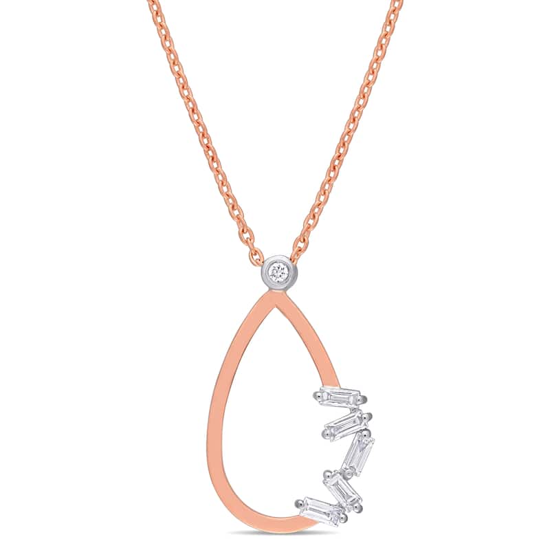 Miadora 2-Tone 14k Rose and White Gold 1/7ct TDW Baguette-Cut Diamond Teardrop Loop Necklace