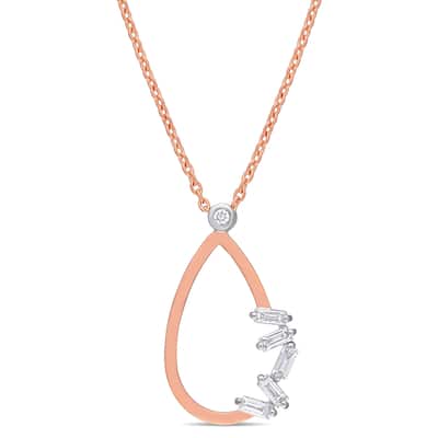 Miadora 2-Tone 14k Rose and White Gold 1/7ct TDW Baguette-Cut Diamond Teardrop Loop Necklace
