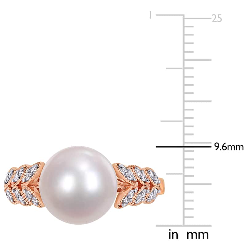 Miadora 10k Rose Gold Cultured FW Pearl and 1/6ct TDW Diamond Leaf Ring (9-10 mm)