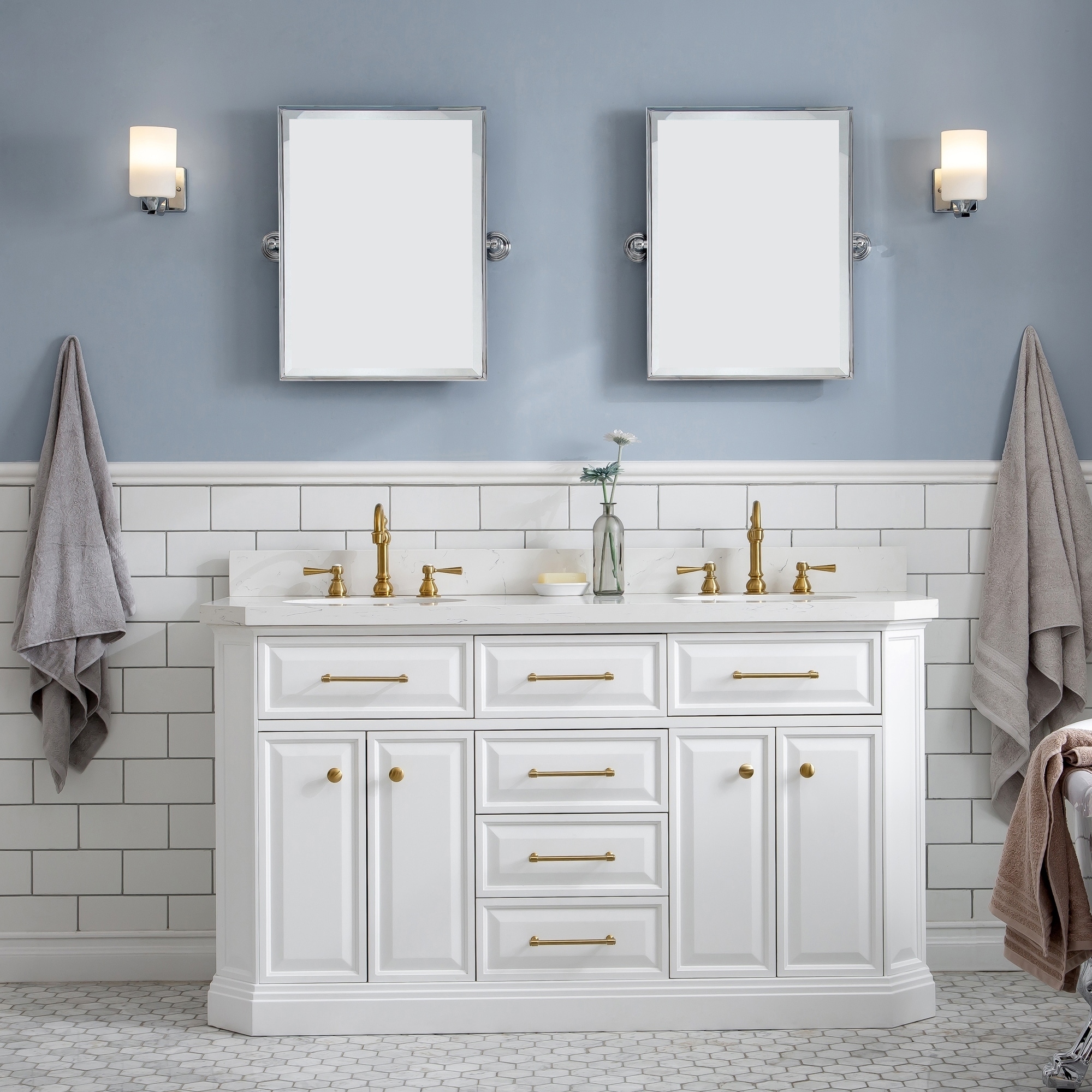 Palace Collection Quartz Carrara 60-inch Bathroom Vanity Set - On Sale -  Bed Bath & Beyond - 27446579