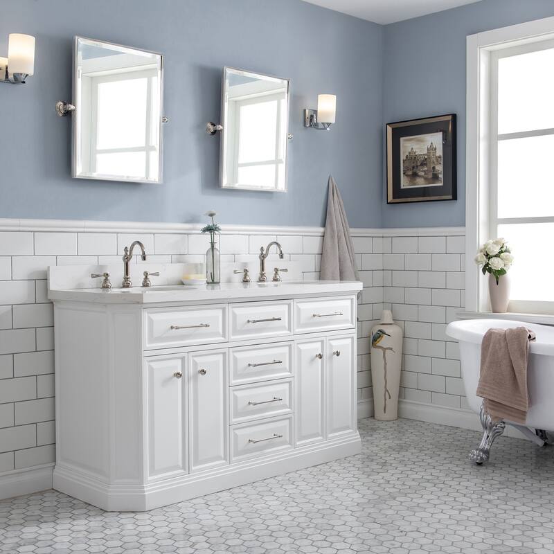 60" Palace Collection Quartz Carrara Cashmere Grey Bathroom Vanity Set With Hardware And F2-0012 Faucets