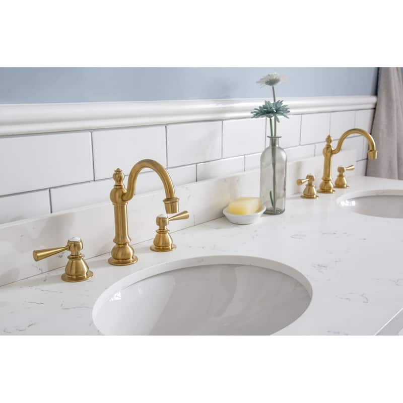 60" Palace Collection Quartz Carrara Cashmere Grey Bathroom Vanity Set With Hardware And F2-0012 Faucets